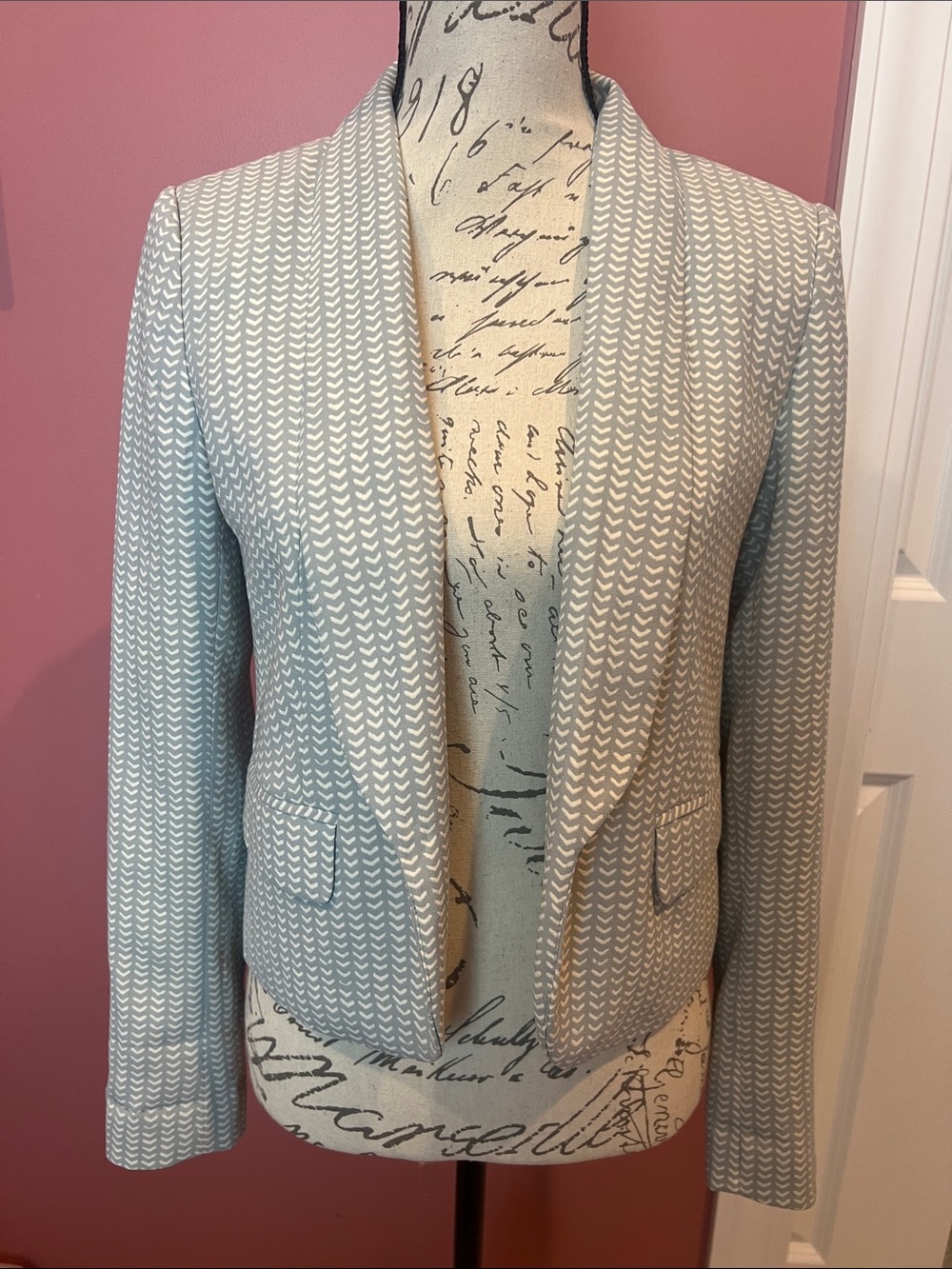 LOFT Light Slate Blue Patterned Open-Front Blazer